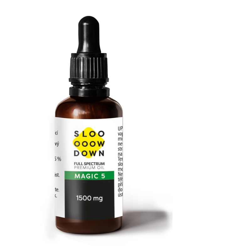 Slow Down full-spectrum hemp oil 10ml amber dropper bottle label EU organic hemp 200 drops