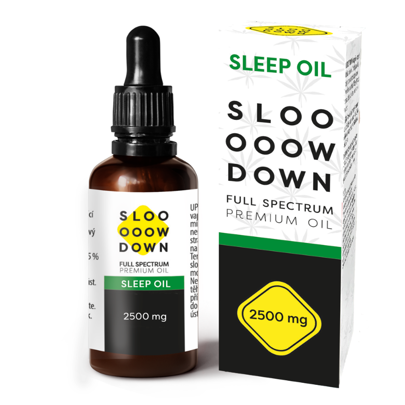 Slowdown Premium SLEEP 10ml amber dropper bottle labeled full-spectrum plant oil approx 200 drops