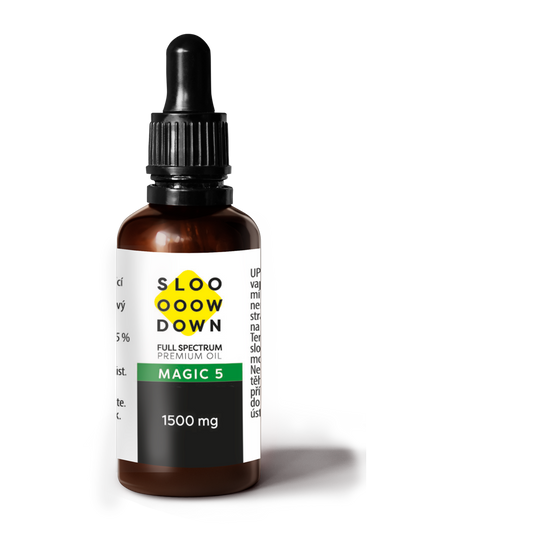 Slow Down full-spectrum hemp oil 10ml amber dropper bottle label EU organic hemp 200 drops